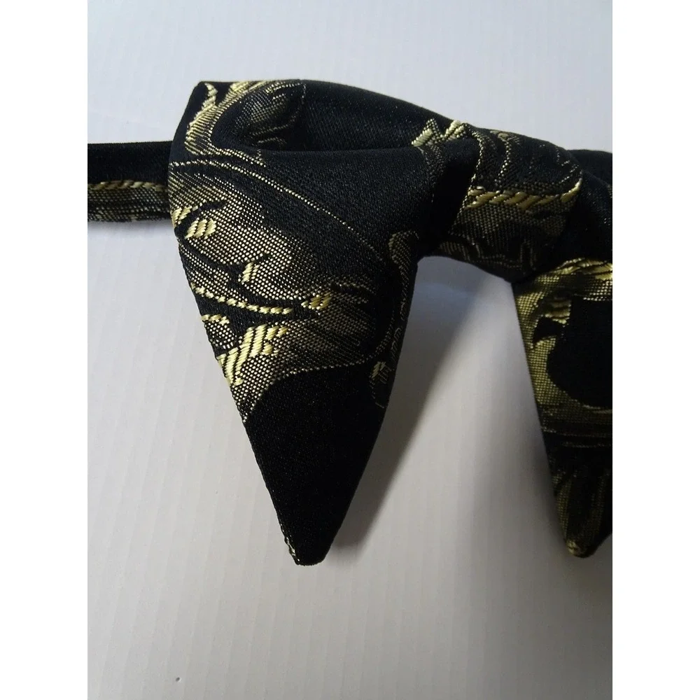 Handmade Brocade Bow tie Vintage style 70`s Black/Gold Bowtie Wedding Prom Gift